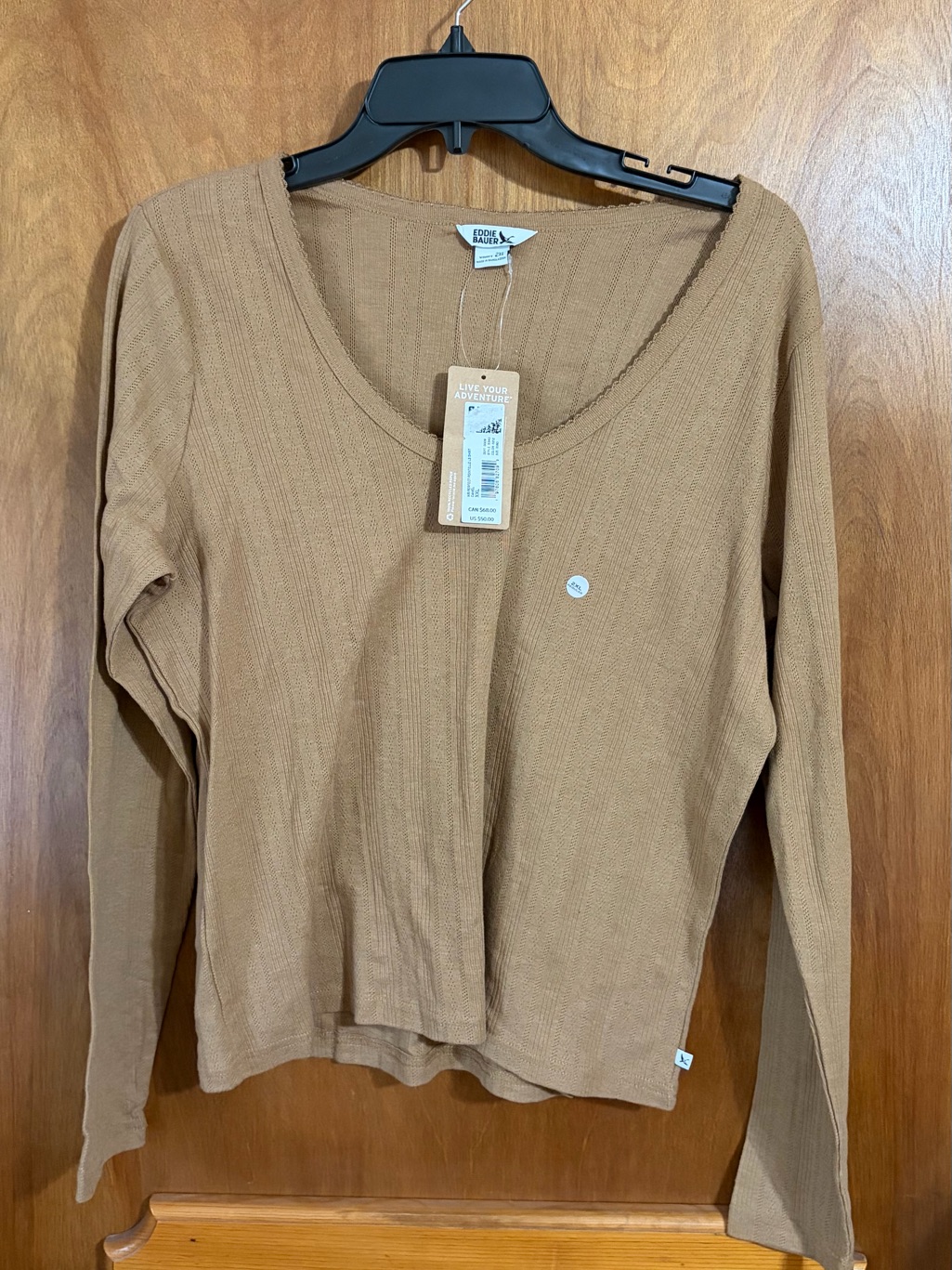 Eddie Bauer Women's Long Sleeve V-Neck Thermal Top - Tan/Camel